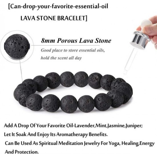 10Pcs Lava Bead Bracelets For Men Women Natural Stone Essential Oil Diffuser Yoga Bracelet Elastic Adjustable Braided Rope